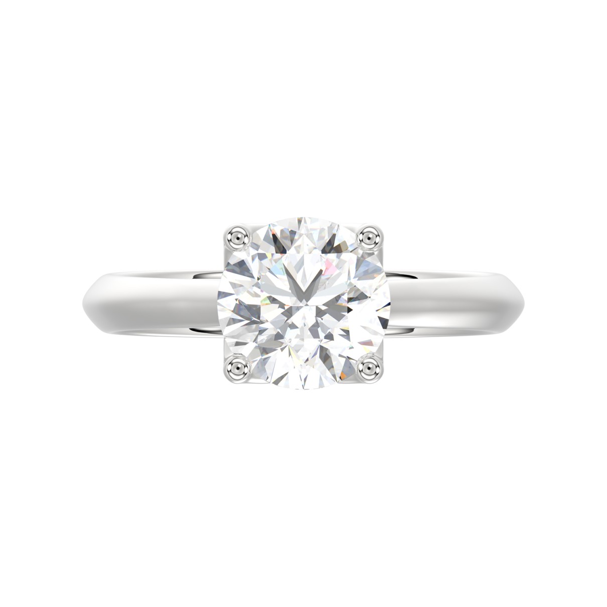 LADIES SOLITAIRE RING 1CT ROUND DIAMOND 14K WHITE GOLD