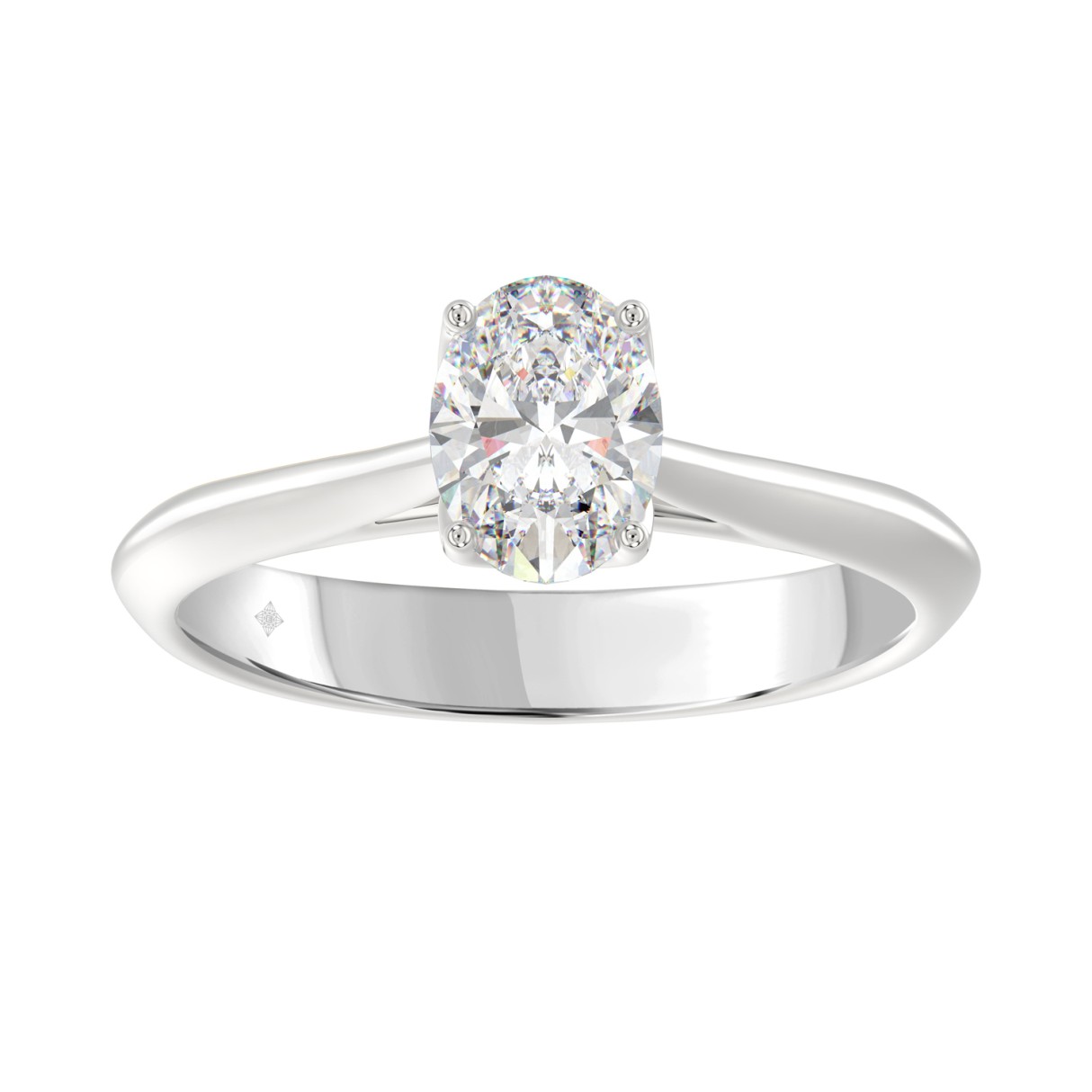 LADIES SOLITAIRE RING 1CT OVAL DIAMOND 14K WHITE GOLD