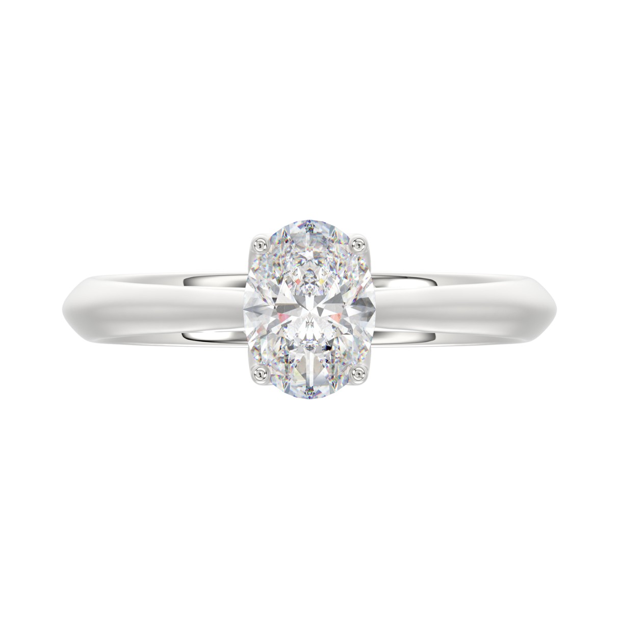 LADIES SOLITAIRE RING 1CT OVAL DIAMOND 14K WHITE GOLD