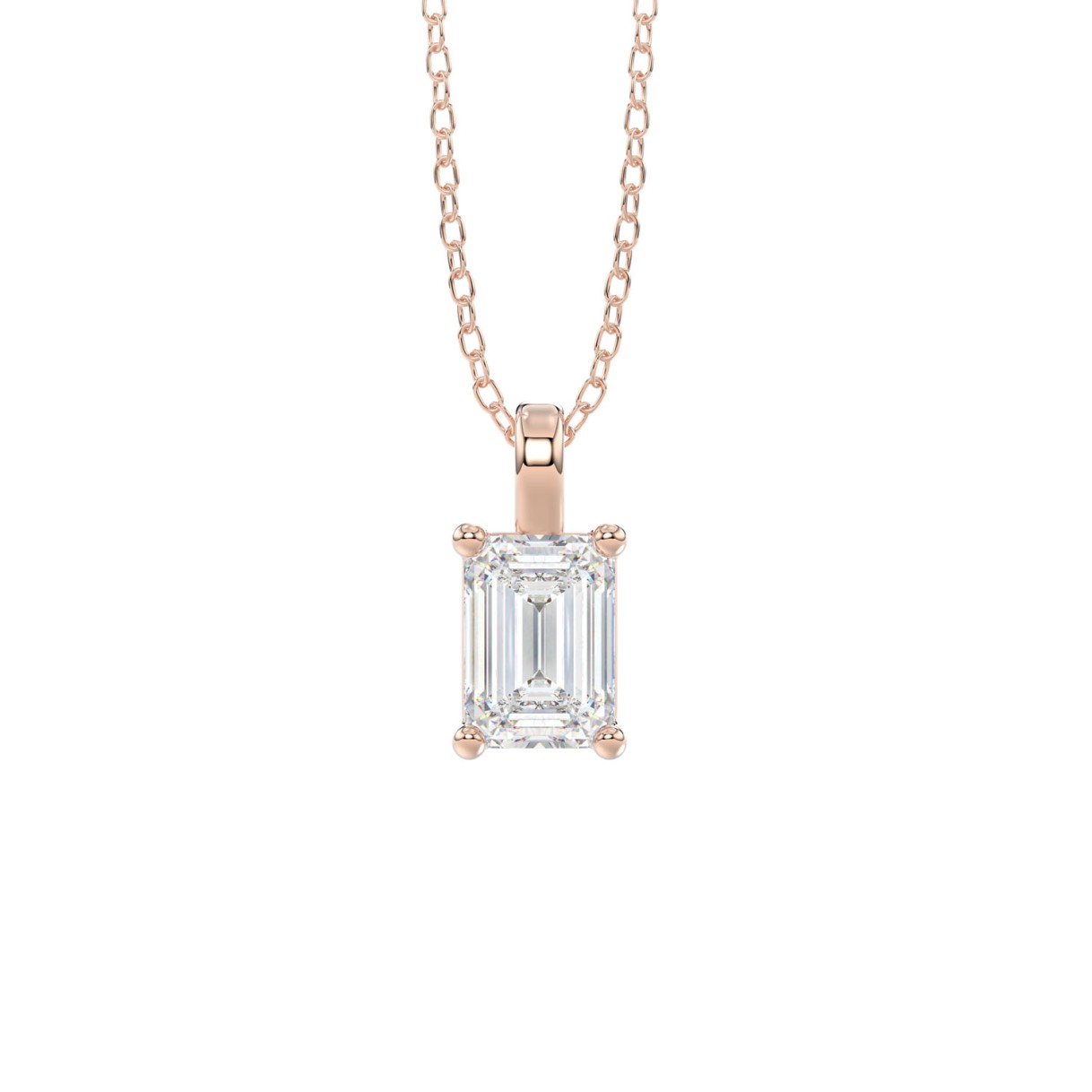 LADIES SOLITAIRE PENDANT WITH CHAIN 1CT EMERALD DIAMOND 14K ROSE GOLD
