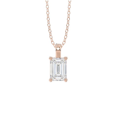 LADIES SOLITAIRE PENDANT WITH CHAIN 1CT EMERALD DIAMOND 14K ROSE GOLD