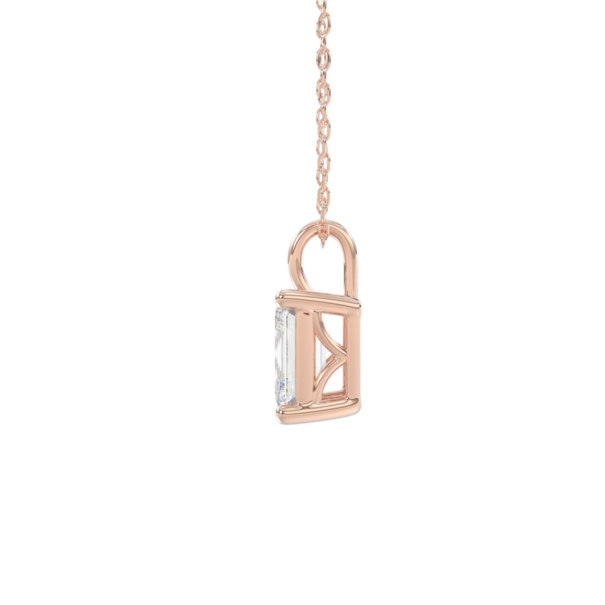 LADIES SOLITAIRE PENDANT WITH CHAIN 1CT EMERALD DIAMOND 14K ROSE GOLD