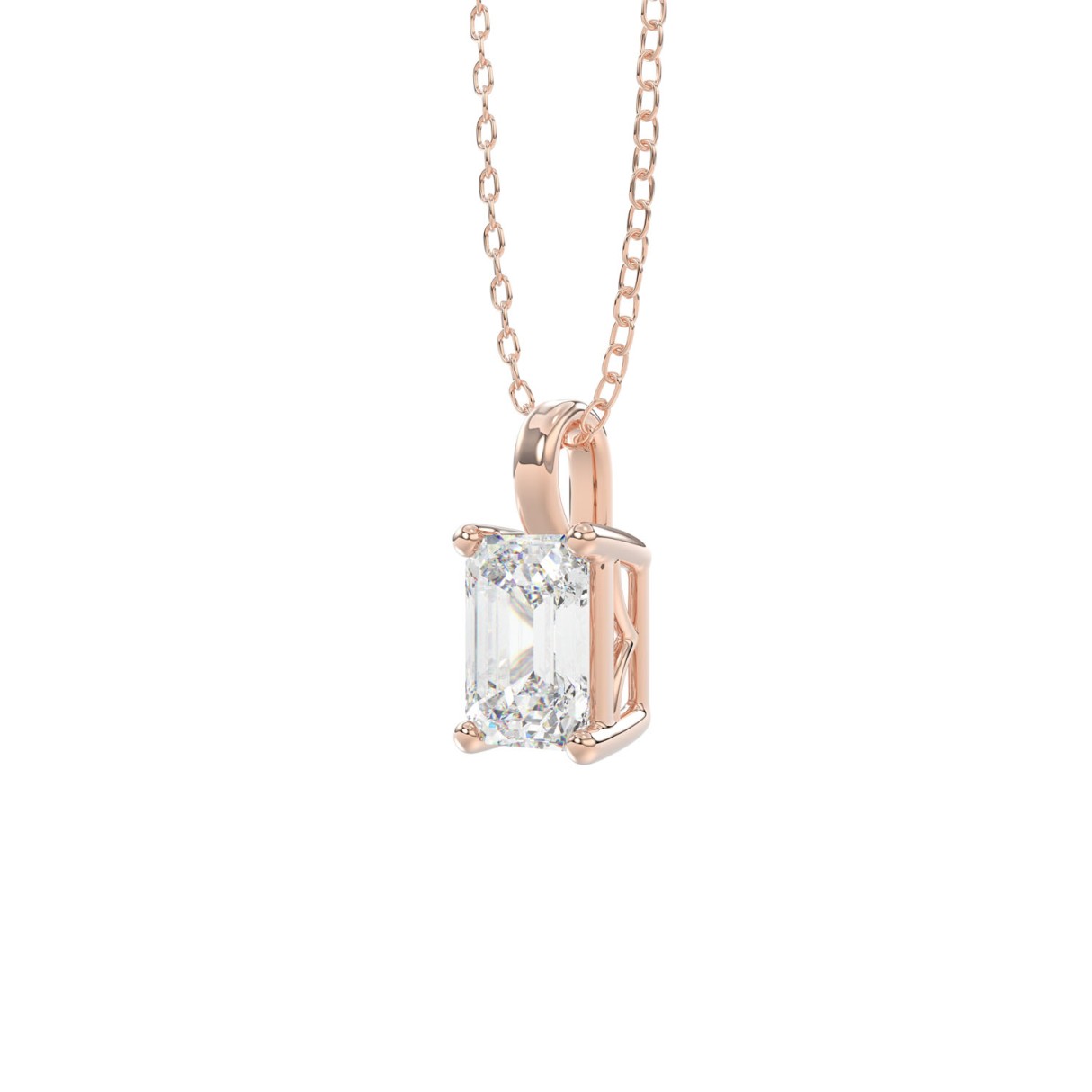 LADIES SOLITAIRE PENDANT WITH CHAIN 1CT EMERALD DIAMOND 14K ROSE GOLD