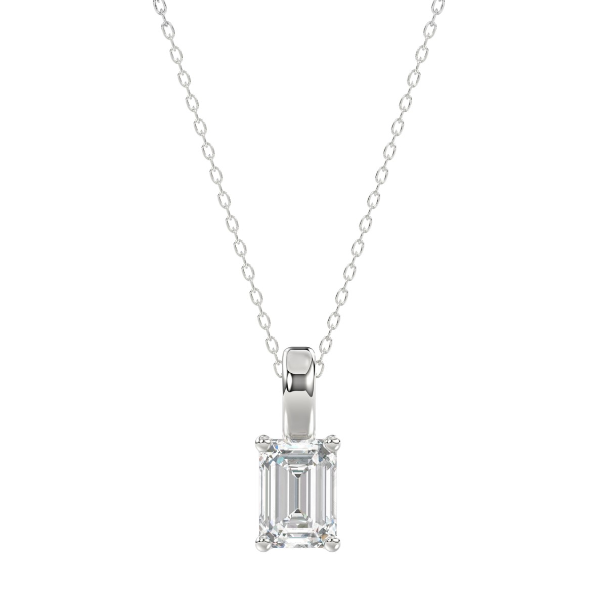 LADIES SOLITAIRE PENDANT WITH CHAIN 1CT EMERALD DIAMOND 14K WHITE GOLD