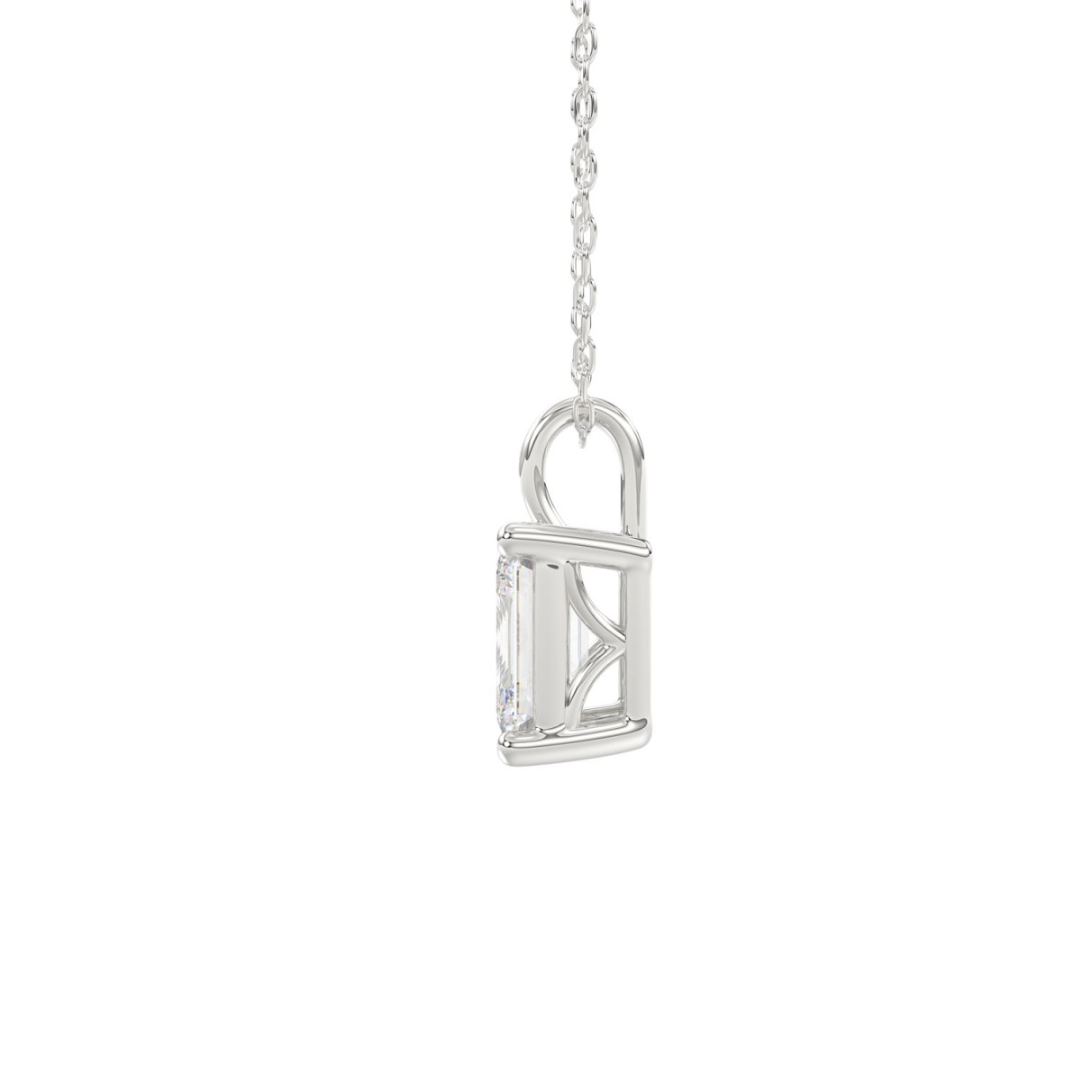 LADIES SOLITAIRE PENDANT WITH CHAIN 1CT EMERALD DIAMOND 14K WHITE GOLD