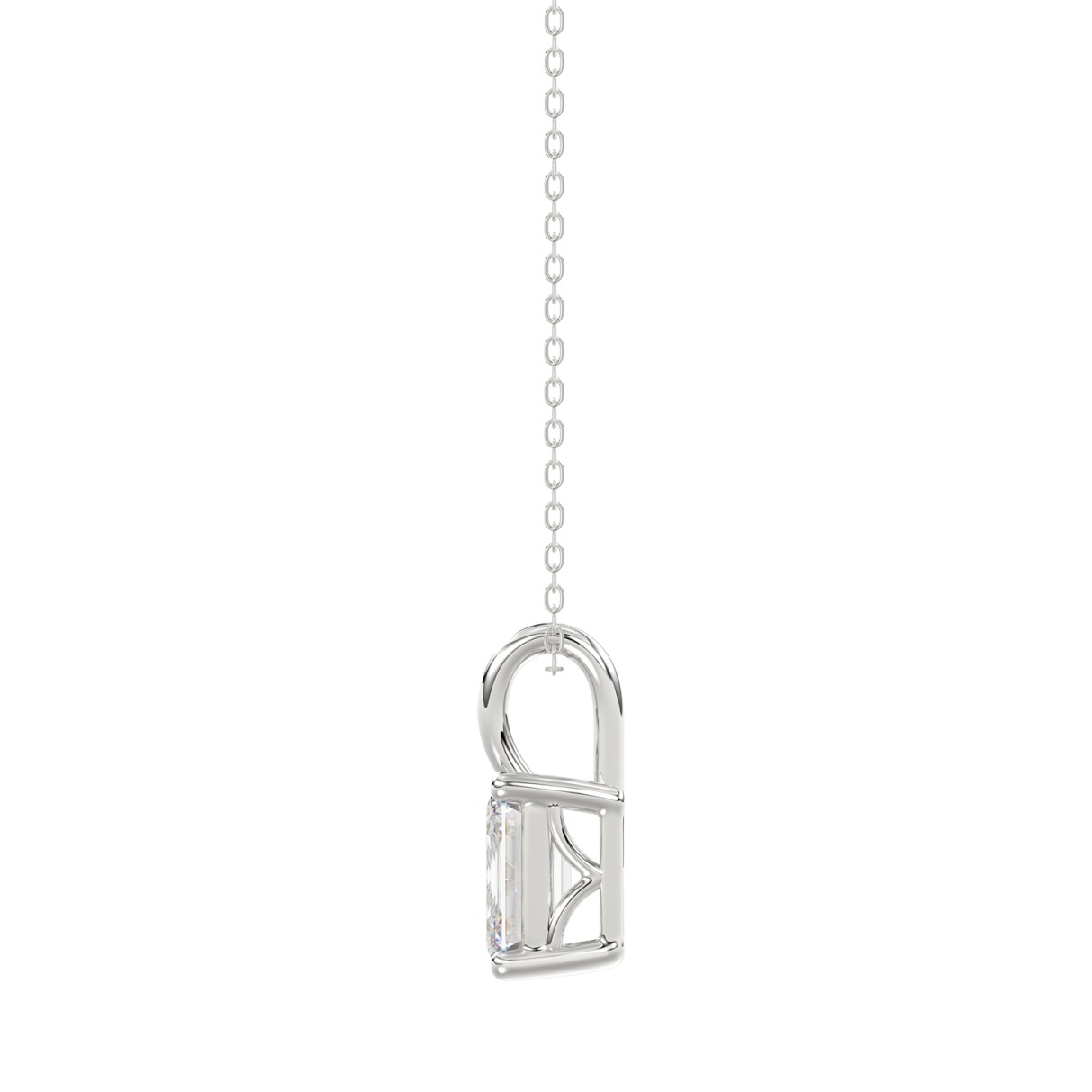 LADIES SOLITAIRE PENDANT WITH CHAIN 1CT EMERALD DIAMOND 14K WHITE GOLD