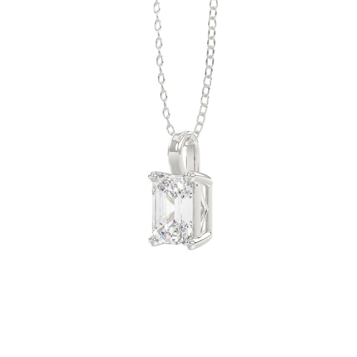 LADIES SOLITAIRE PENDANT WITH CHAIN 1CT EMERALD DIAMOND 14K WHITE GOLD