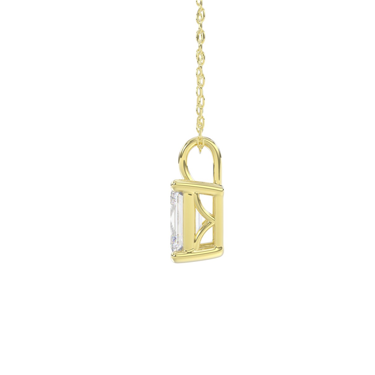 LADIES SOLITAIRE PENDANT WITH CHAIN 1CT EMERALD DIAMOND 14K YELLOW GOLD