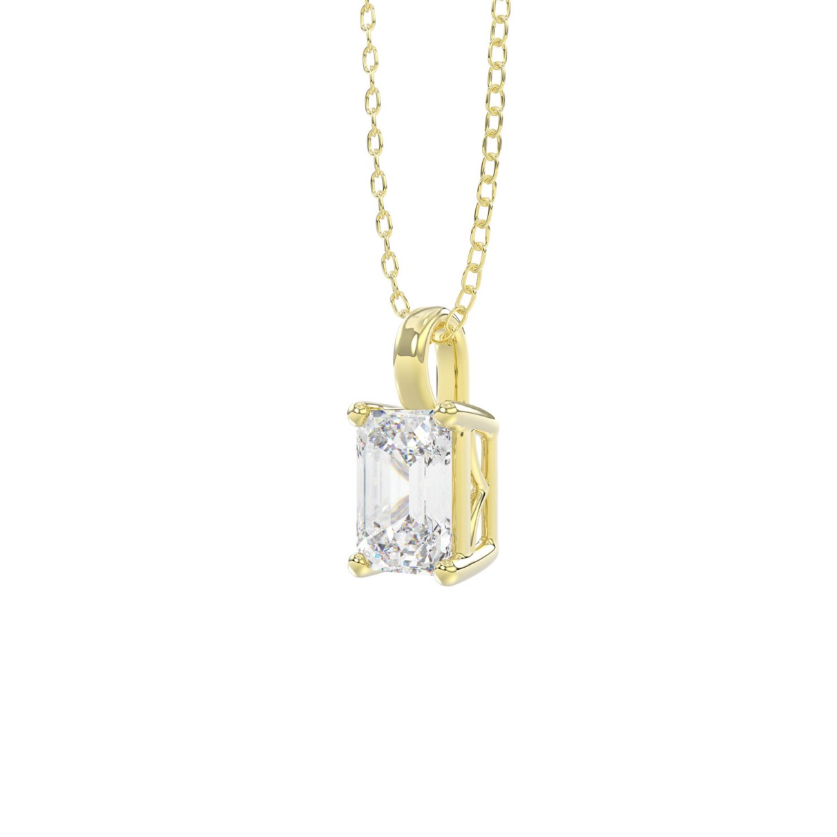 LADIES SOLITAIRE PENDANT WITH CHAIN 1CT EMERALD DIAMOND 14K YELLOW GOLD