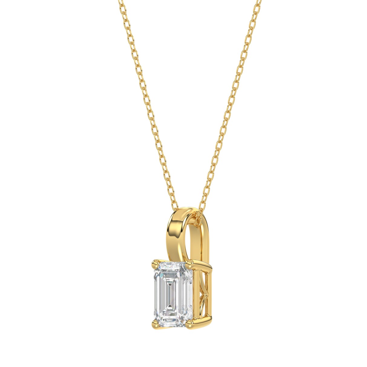 LADIES SOLITAIRE PENDANT WITH CHAIN 1CT EMERALD DIAMOND 14K YELLOW GOLD