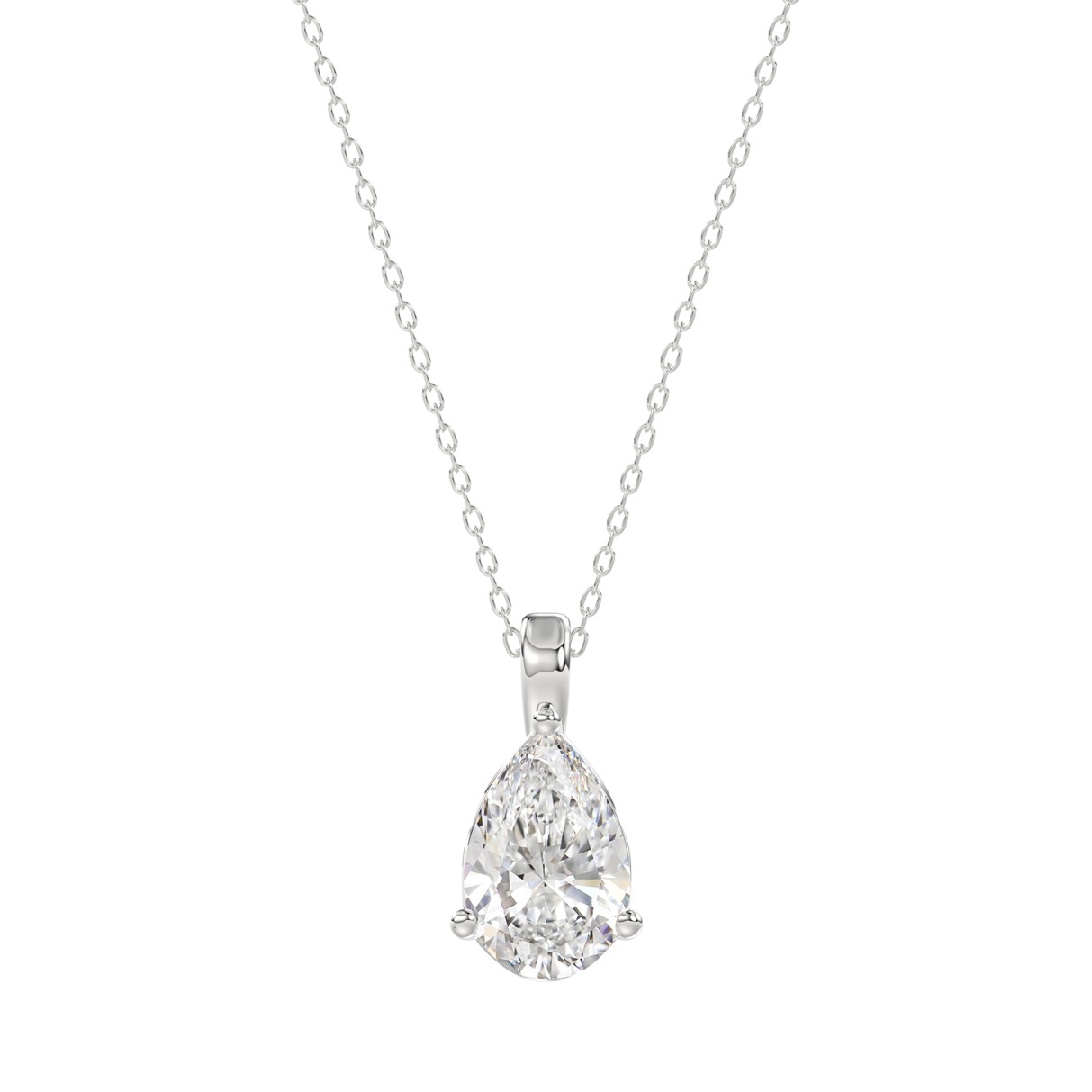 LADIES SOLITAIRE PENDANT WITH CHAIN 1CT PEAR DIAMOND 14K WHITE GOLD