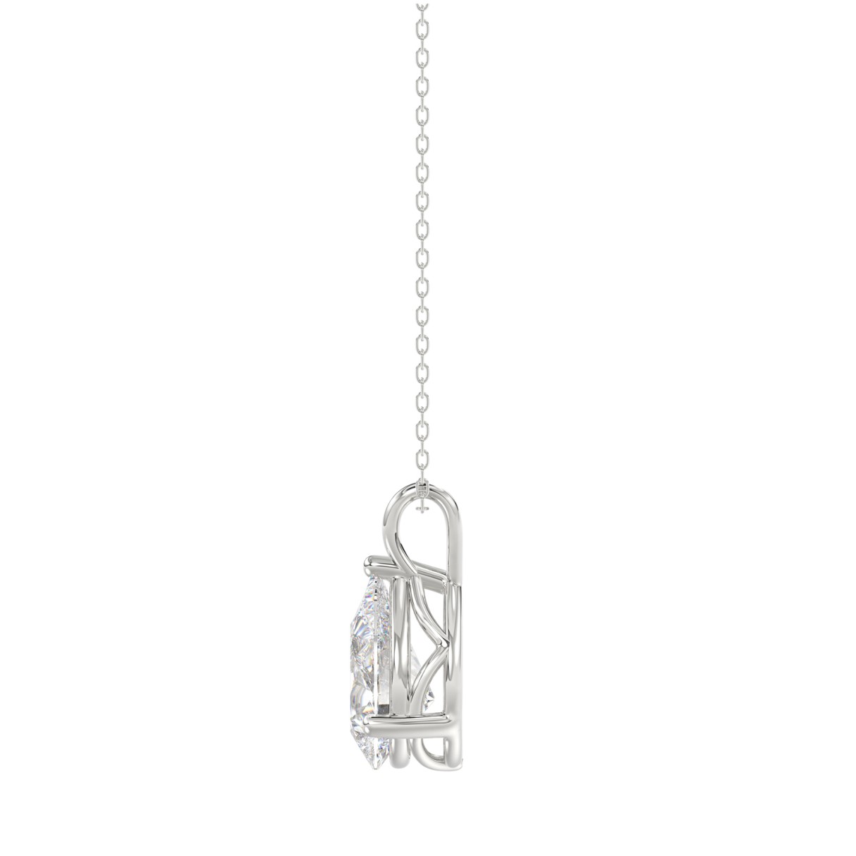 LADIES SOLITAIRE PENDANT WITH CHAIN 1CT PEAR DIAMOND 14K WHITE GOLD