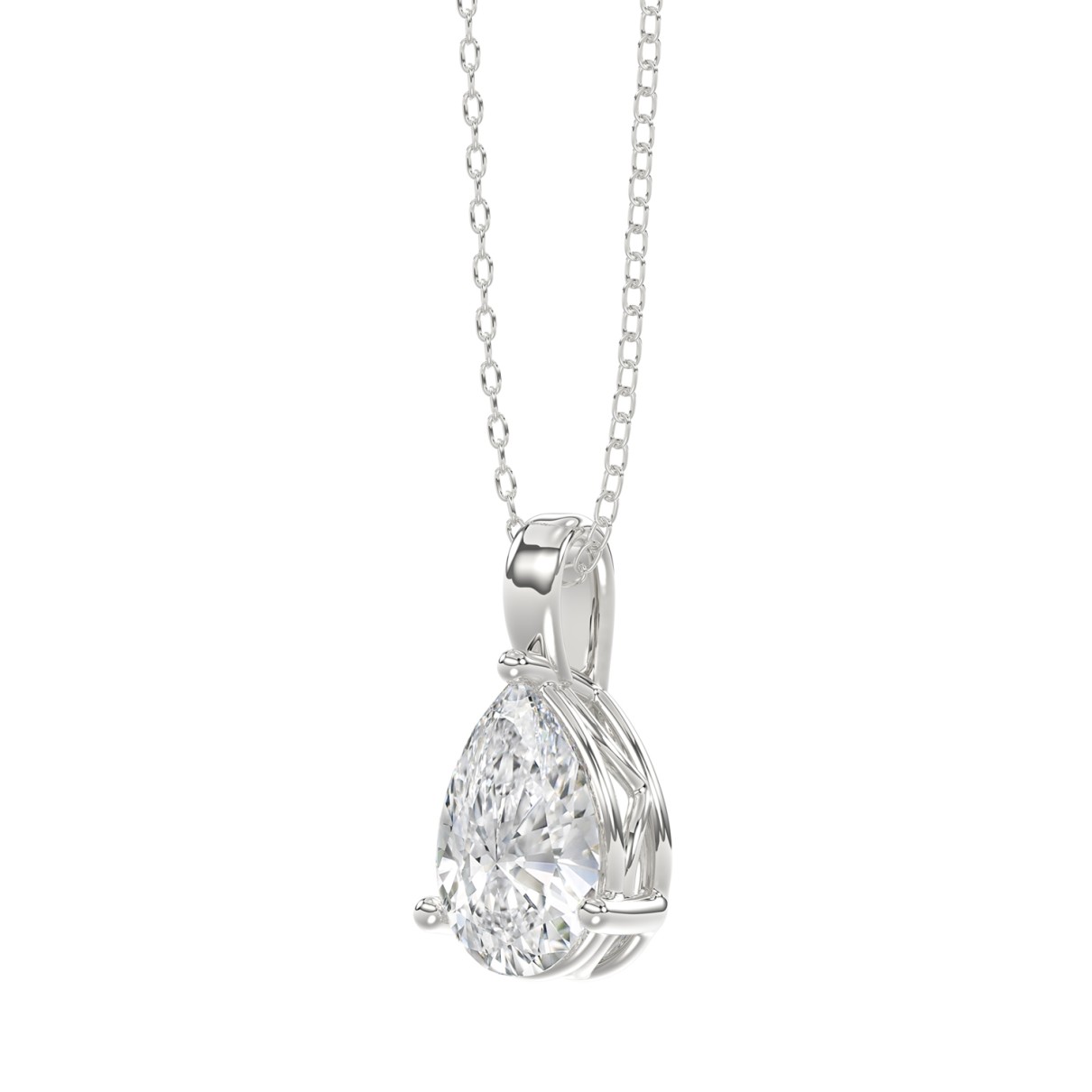 LADIES SOLITAIRE PENDANT WITH CHAIN 1CT PEAR DIAMOND 14K WHITE GOLD