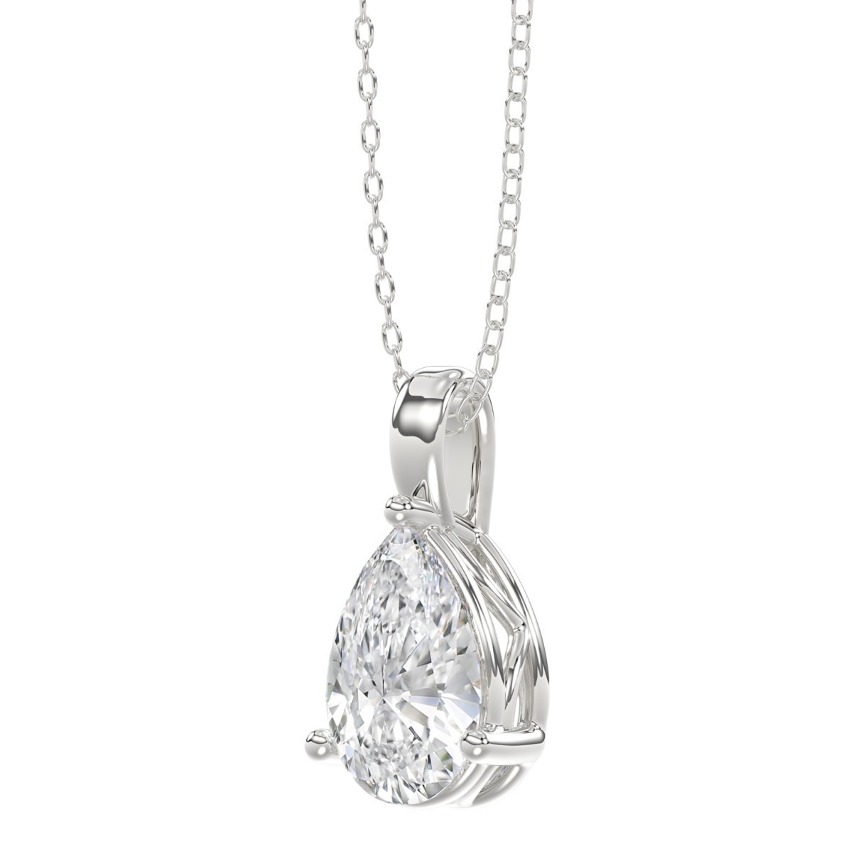 LADIES SOLITAIRE PENDANT WITH CHAIN 1CT PEAR DIAMOND 14K WHITE GOLD