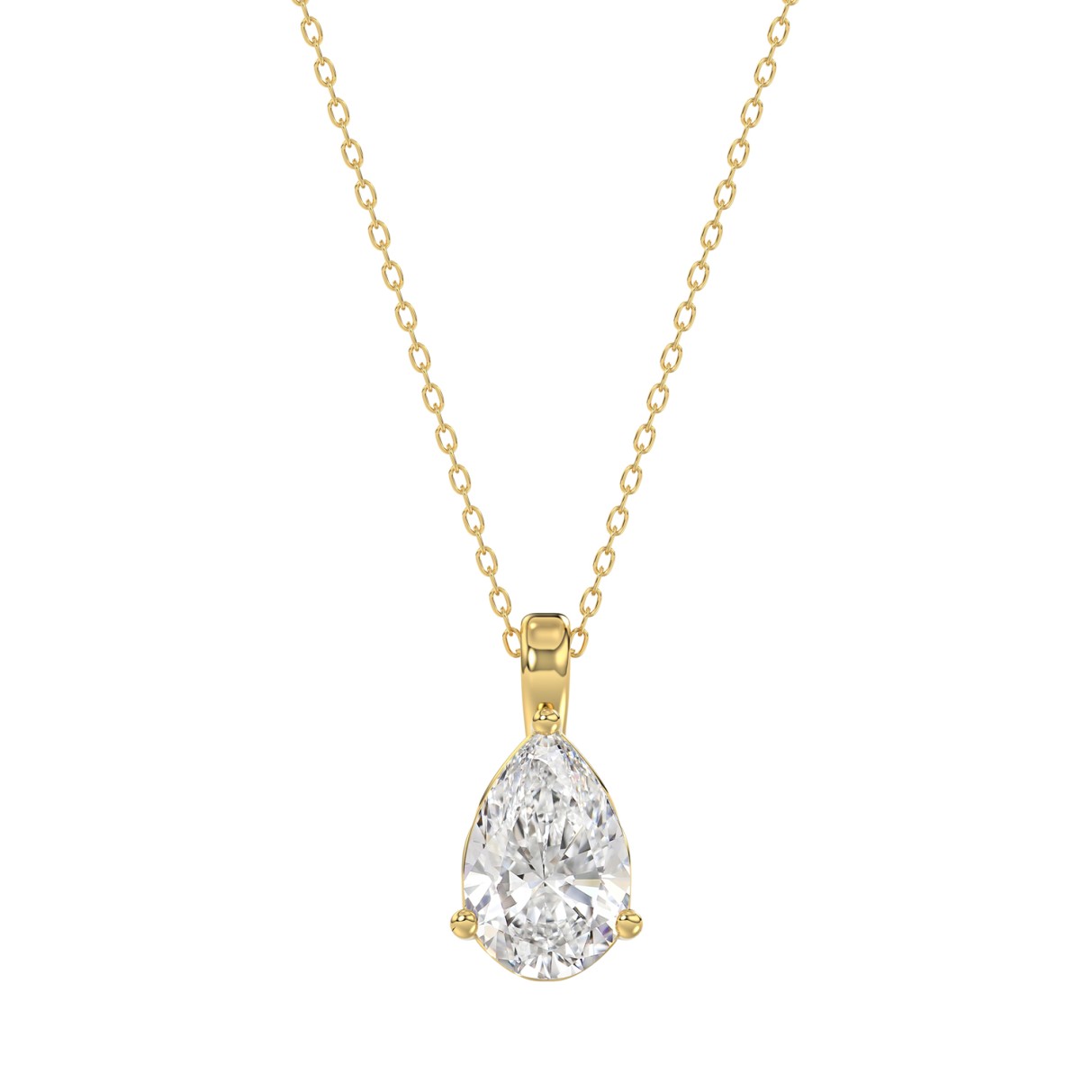 LADIES SOLITAIRE PENDANT WITH CHAIN 1CT PEAR DIAMOND 14K YELLOW GOLD