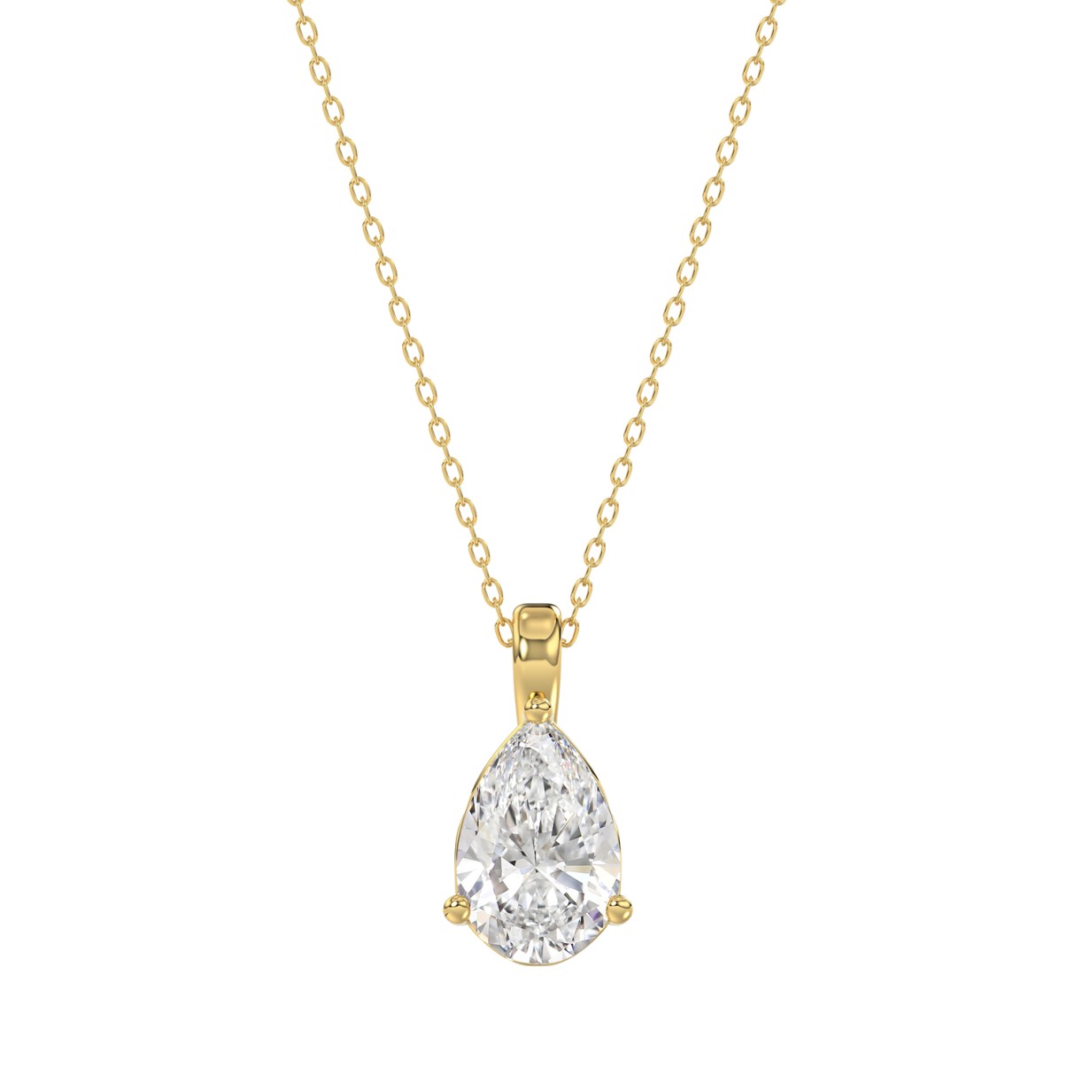 LADIES SOLITAIRE PENDANT WITH CHAIN 1CT PEAR DIAMOND 14K WHITE GOLD