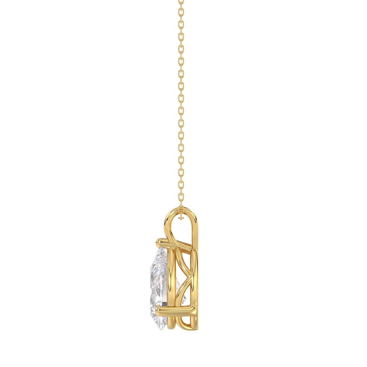 LADIES SOLITAIRE PENDANT WITH CHAIN 1CT PEAR DIAMOND 14K YELLOW GOLD