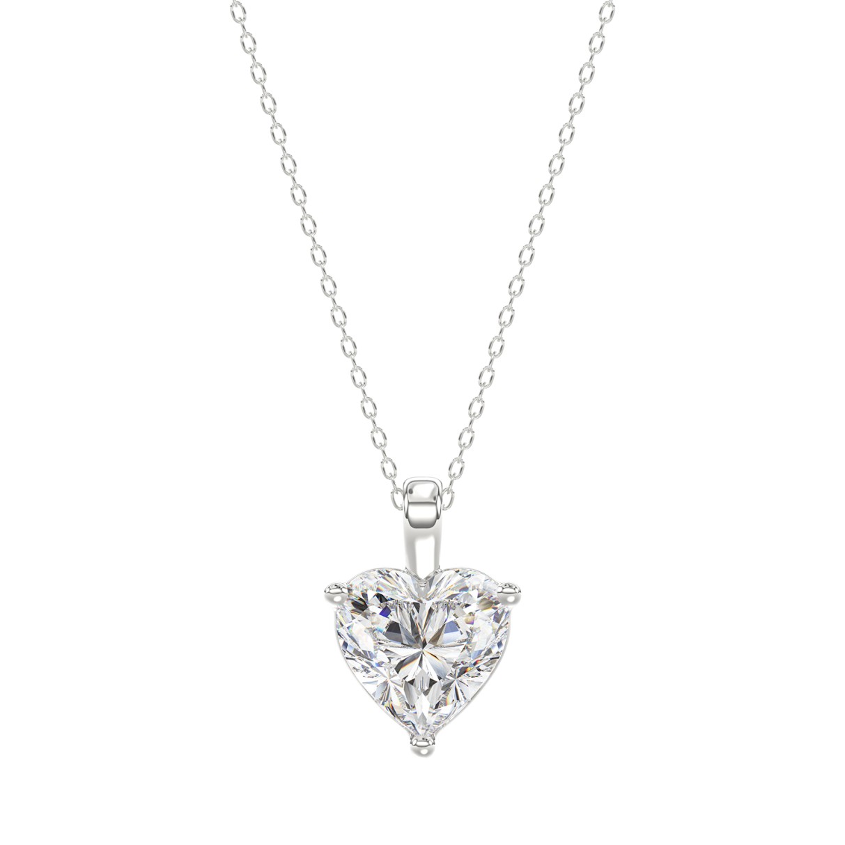 LADIES SOLITAIRE PENDANT WITH CHAIN 1CT HEART DIAMOND 14K WHITE GOLD