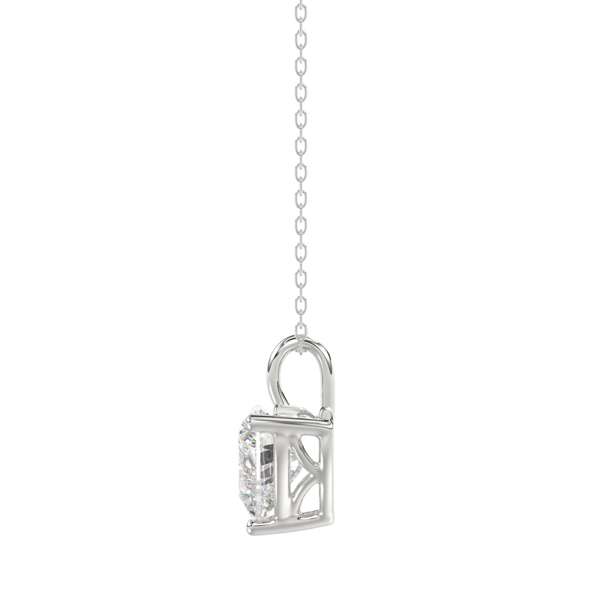 LADIES SOLITAIRE PENDANT WITH CHAIN 1CT HEART DIAMOND 14K WHITE GOLD