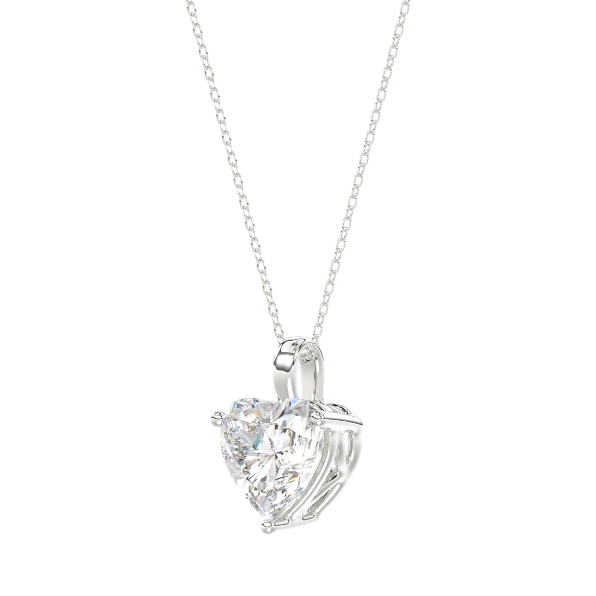 LADIES SOLITAIRE PENDANT WITH CHAIN 1CT HEART DIAMOND 14K WHITE GOLD