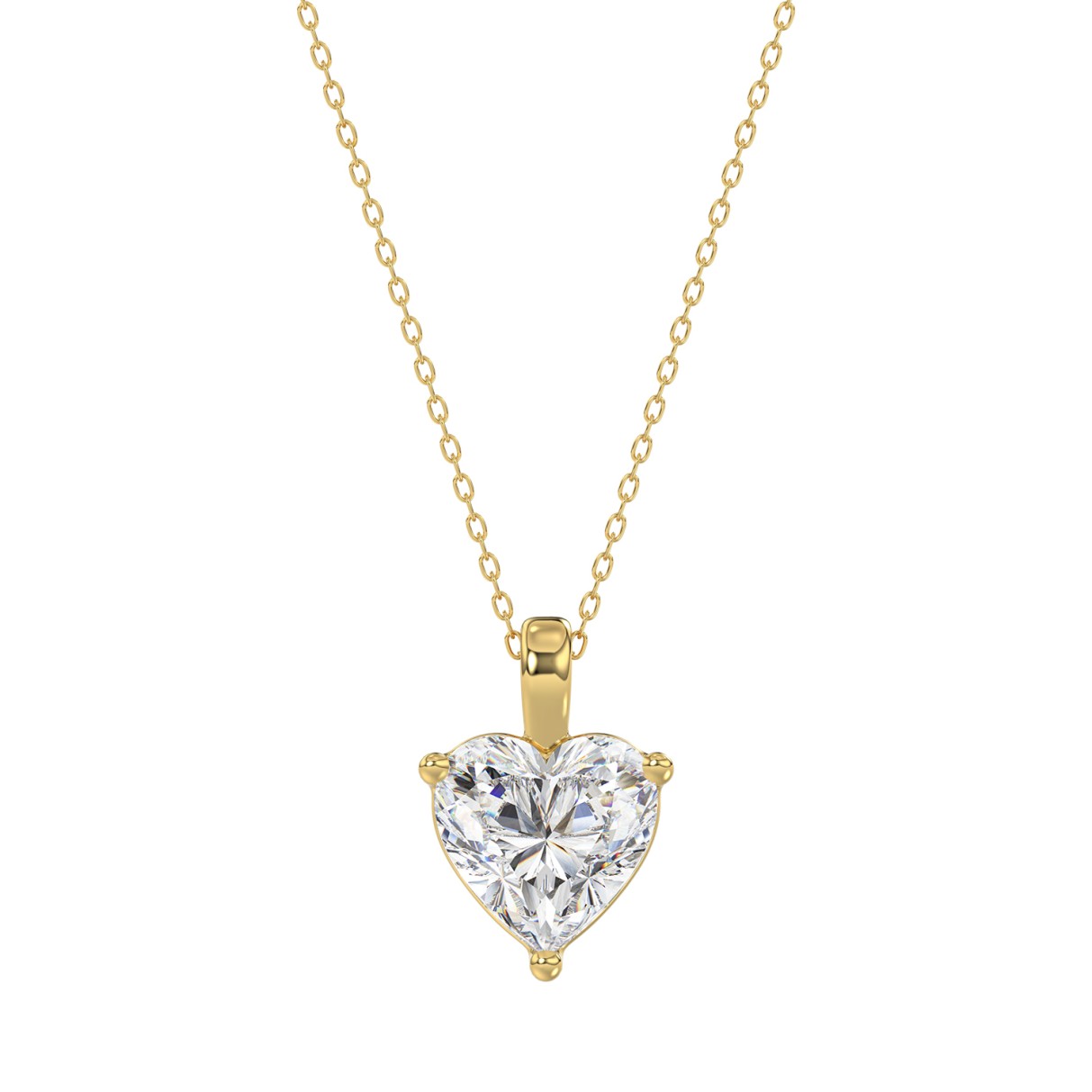 LADIES SOLITAIRE PENDANT WITH CHAIN 1CT HEART DIAMOND 14K YELLOW GOLD