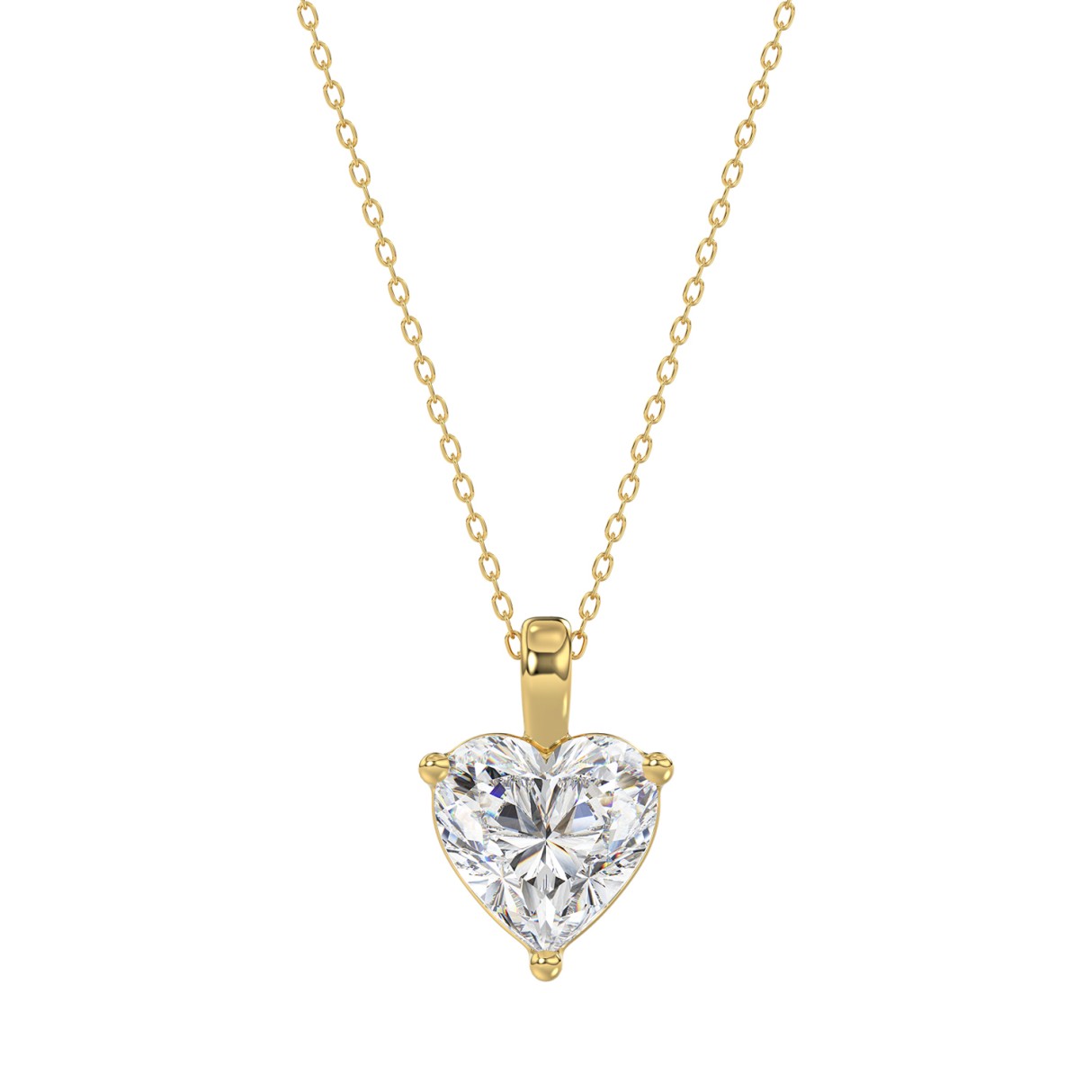 LADIES SOLITAIRE PENDANT WITH CHAIN 1CT HEART DIAMOND 14K YELLOW GOLD