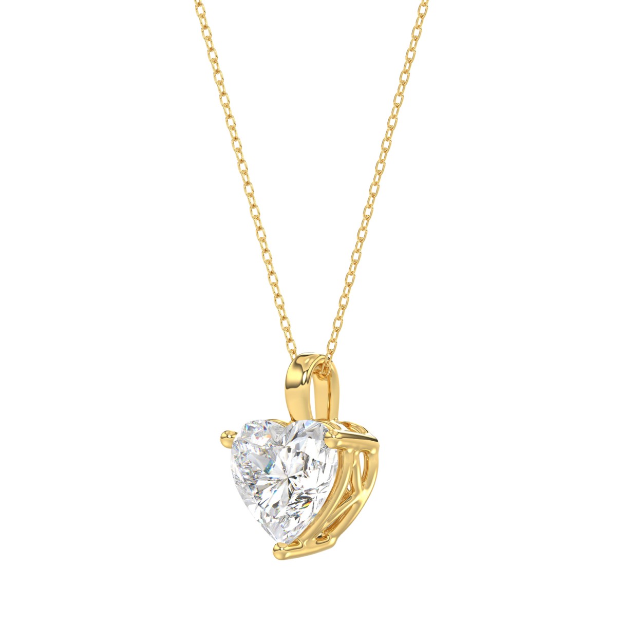 LADIES SOLITAIRE PENDANT WITH CHAIN 1CT HEART DIAMOND 14K YELLOW GOLD