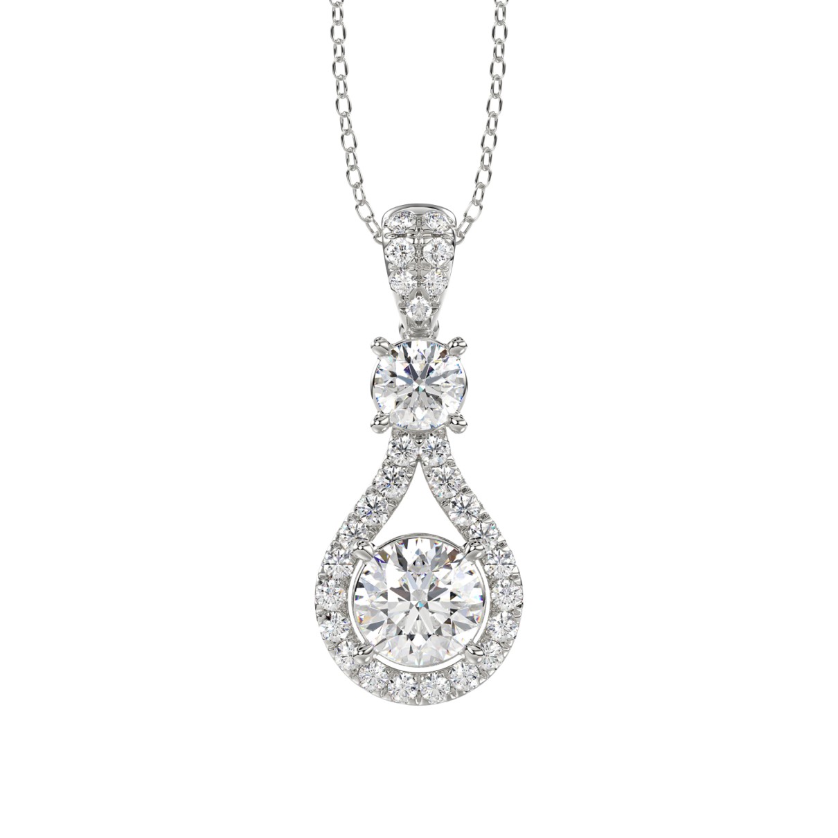 LADIES PENDANT WITH CHAIN 2 1/2CT ROUND DIAMOND 14K WHITE GOLD (CENTER STONE ROUND DIAMOND 1 1/2CT )