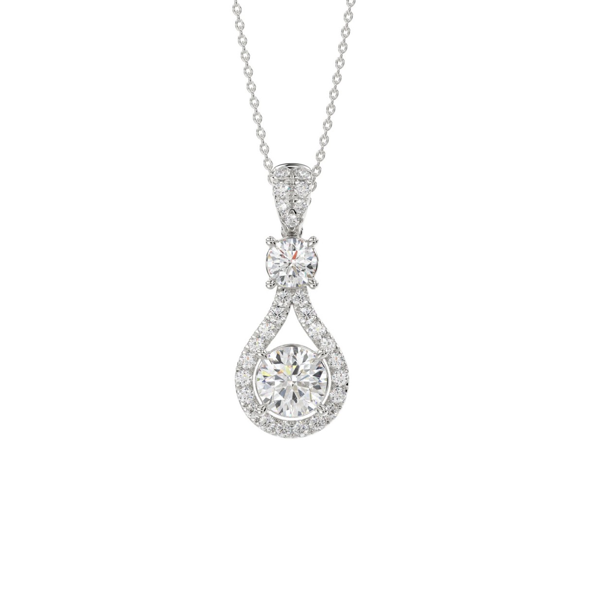 LADIES PENDANT WITH CHAIN 2 1/2CT ROUND DIAMOND 14K WHITE GOLD (CENTER STONE ROUND DIAMOND 1 1/2CT )