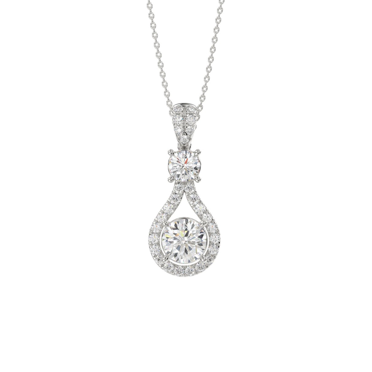 LADIES PENDANT WITH CHAIN 2 1/2CT ROUND DIAMOND 14K WHITE GOLD (CENTER STONE ROUND DIAMOND 1 1/2CT )