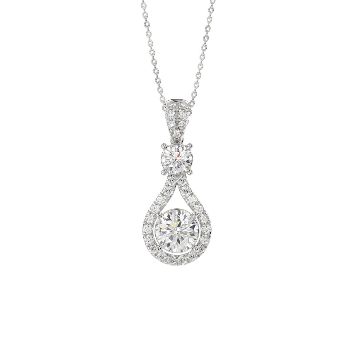 LADIES PENDANT WITH CHAIN 2 1/2CT ROUND DIAMOND 14K WHITE GOLD (CENTER STONE ROUND DIAMOND 1 1/2CT )
