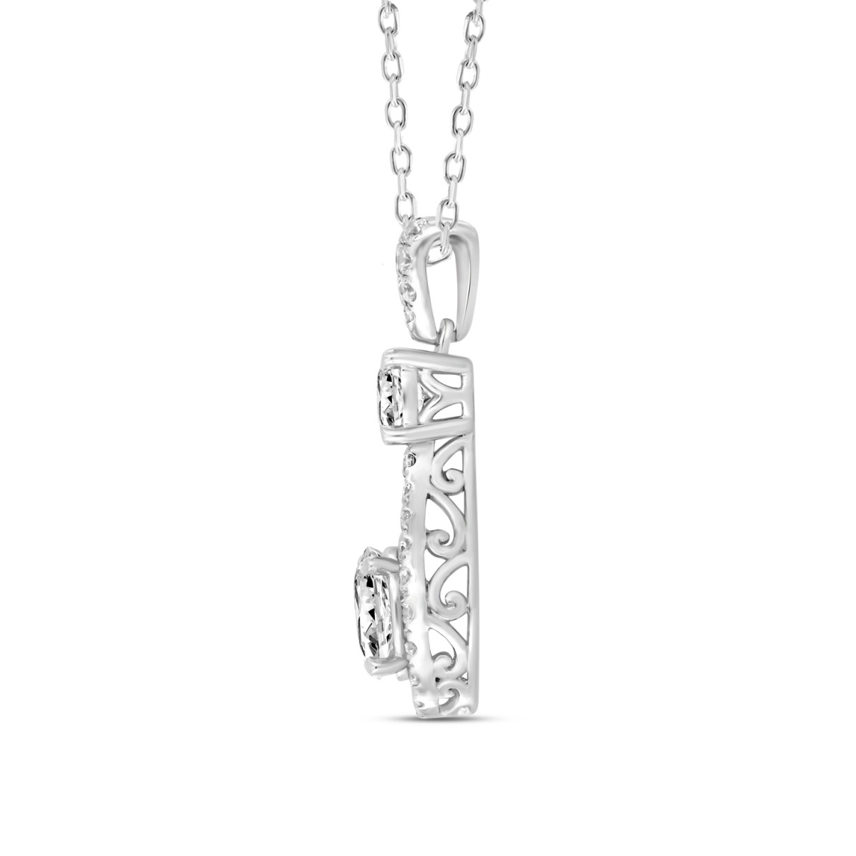 LADIES PENDANT WITH CHAIN 2 1/2CT ROUND DIAMOND 14K WHITE GOLD (CENTER STONE ROUND DIAMOND 1 1/2CT )