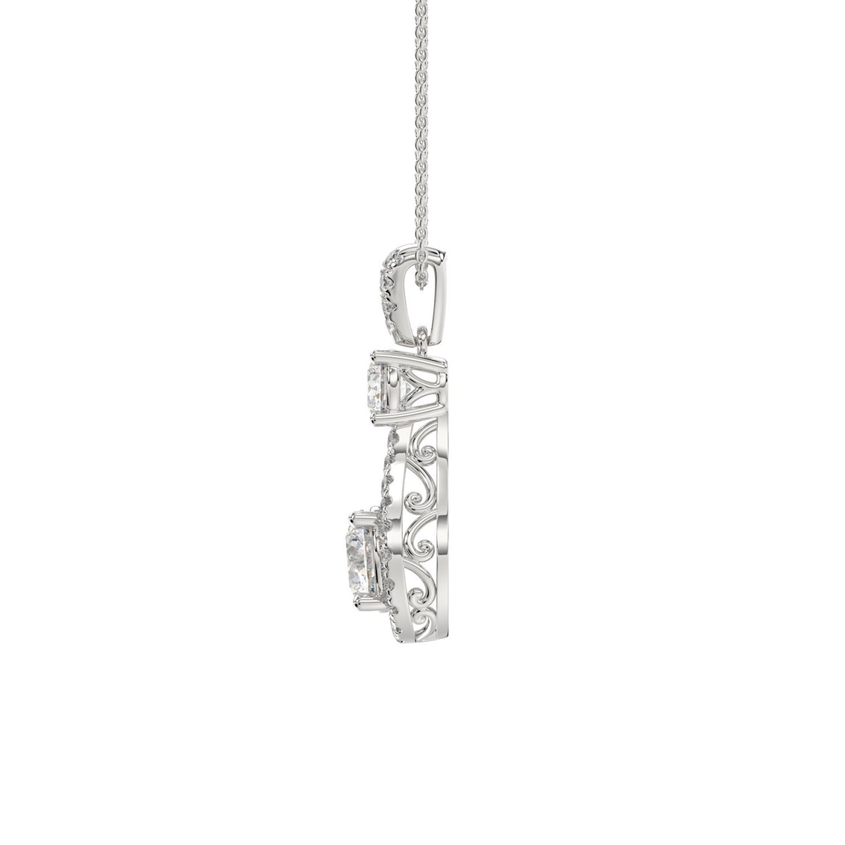 LADIES PENDANT WITH CHAIN 2 1/2CT ROUND DIAMOND 14K WHITE GOLD (CENTER STONE ROUND DIAMOND 1 1/2CT )