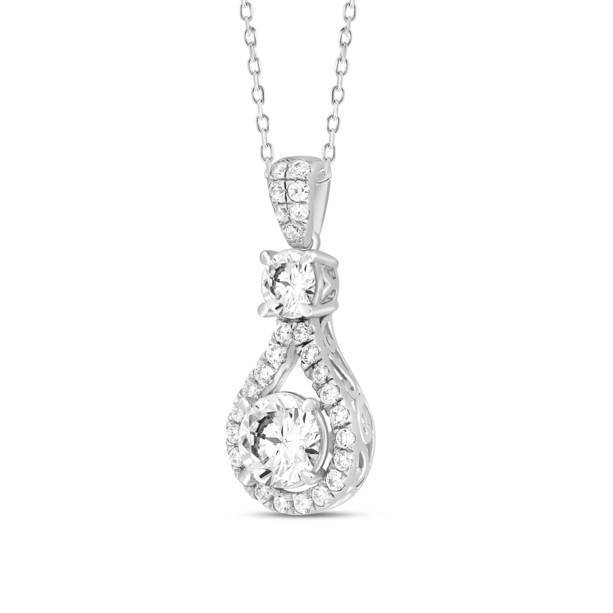 LADIES PENDANT WITH CHAIN 2 1/2CT ROUND DIAMOND 14K WHITE GOLD (CENTER STONE ROUND DIAMOND 1 1/2CT )