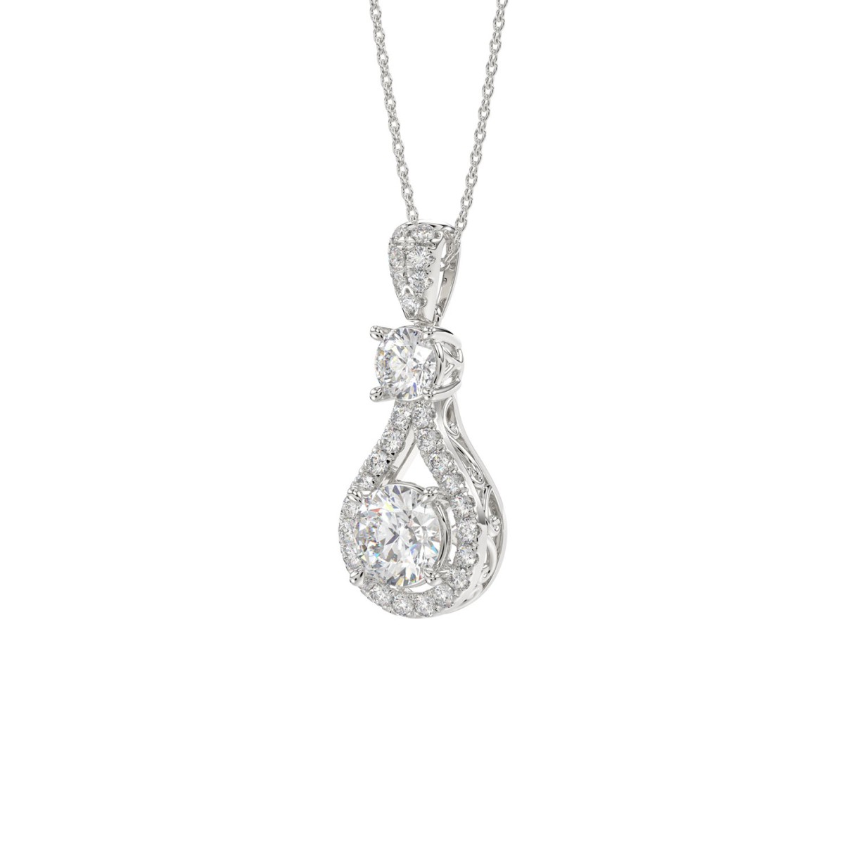 LADIES PENDANT WITH CHAIN 2 1/2CT ROUND DIAMOND 14K WHITE GOLD (CENTER STONE ROUND DIAMOND 1 1/2CT )