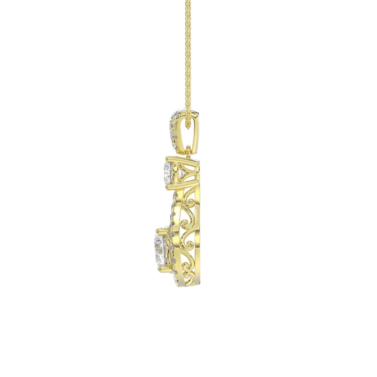 LADIES PENDANT WITH CHAIN 2 1/2CT ROUND DIAMOND 14K YELLOW GOLD (CENTER STONE ROUND DIAMOND 1 1/2CT )