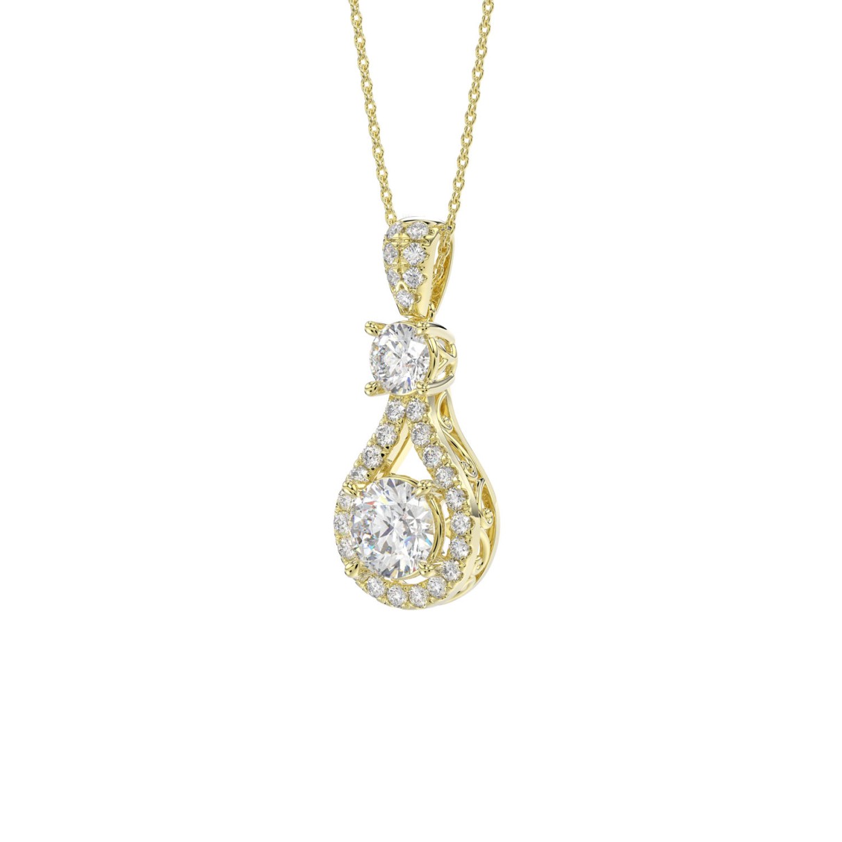 LADIES PENDANT WITH CHAIN 2 1/2CT ROUND DIAMOND 14K YELLOW GOLD (CENTER STONE ROUND DIAMOND 1 1/2CT )