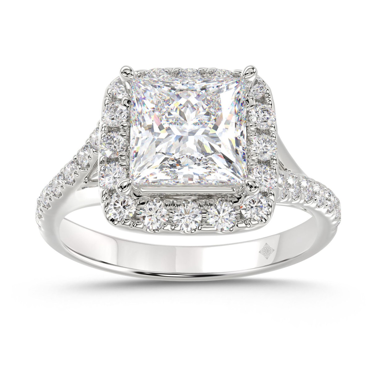 LADIES RING 2CT ROUND/PRINCESS DIAMOND 14K WHITE G...