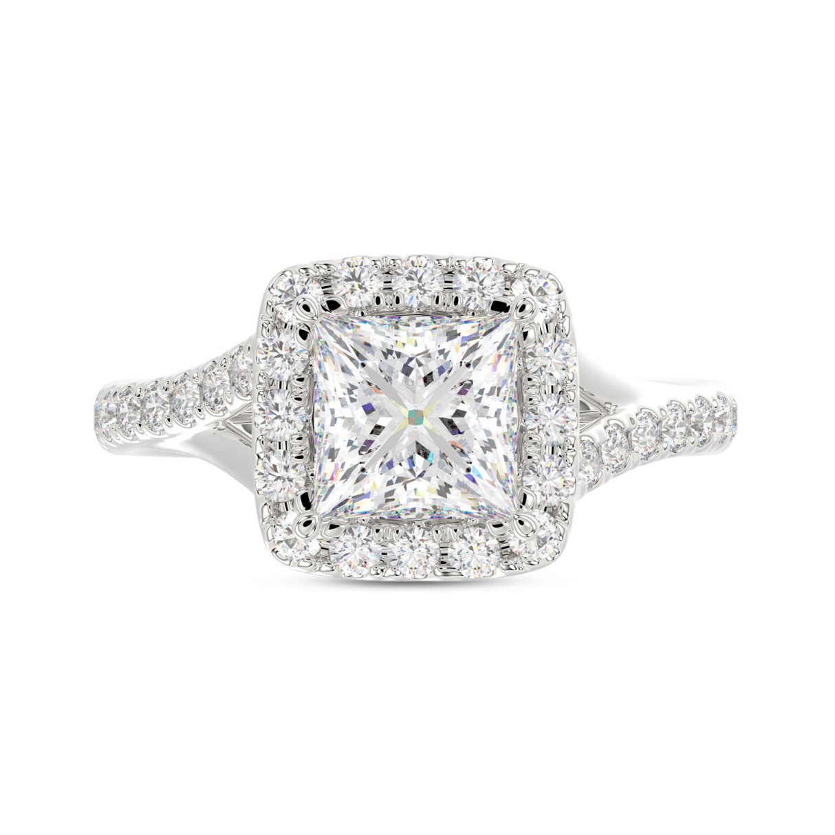 LADIES RING 2CT ROUND/PRINCESS DIAMOND 14K WHITE GOLD (CENTER STONE PRINCESS DIAMOND 1 1/2CT )