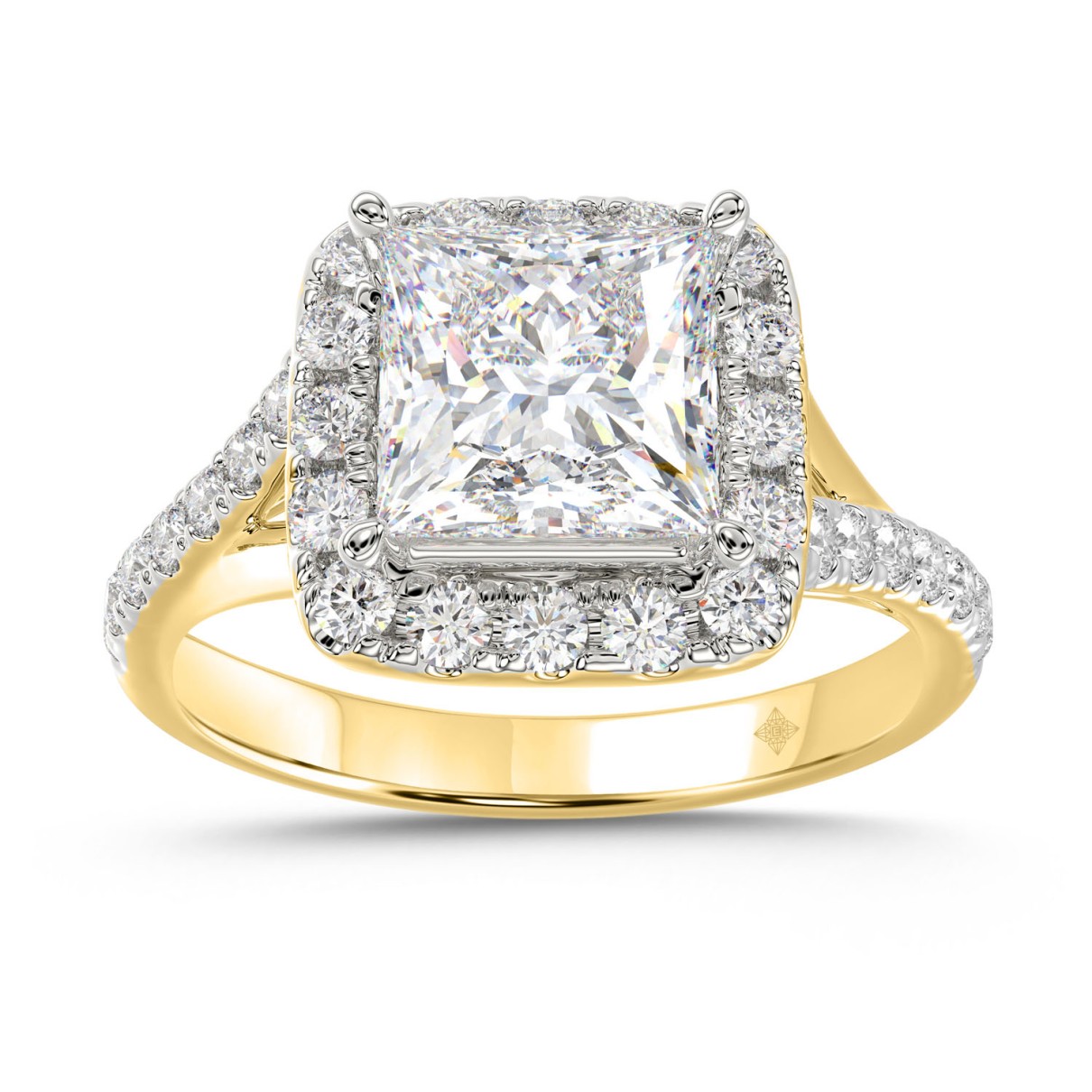 LADIES RING 2CT ROUND/PRINCESS DIAMOND 14K YELLOW ...