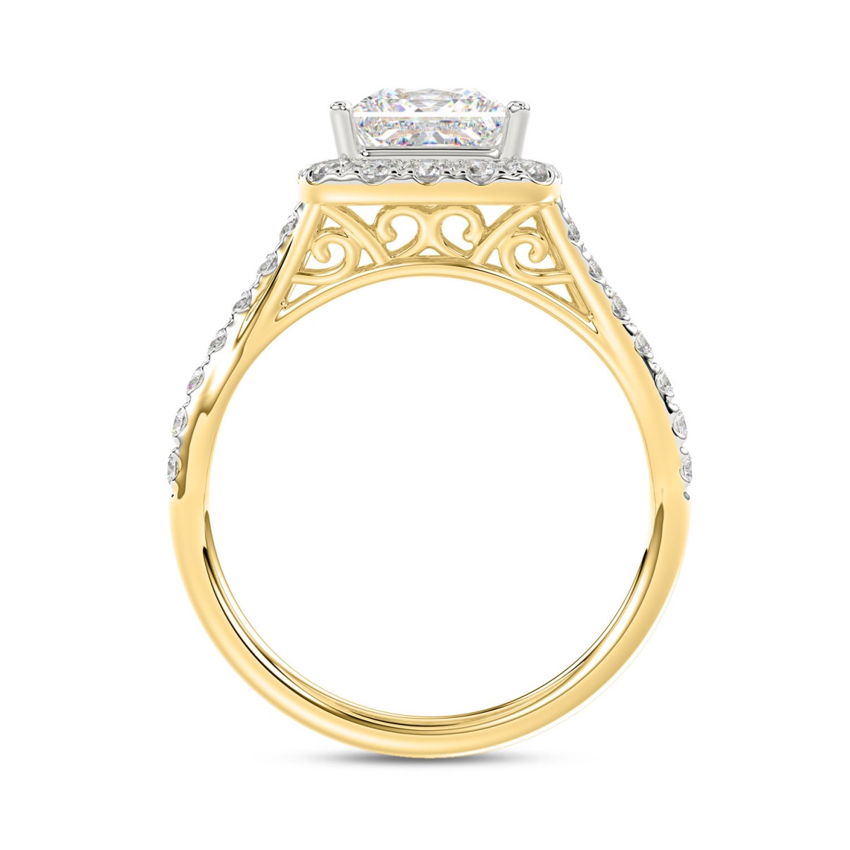 LADIES RING 2CT ROUND/PRINCESS DIAMOND 14K YELLOW GOLD (CENTER STONE PRINCESS DIAMOND 1 1/2CT )