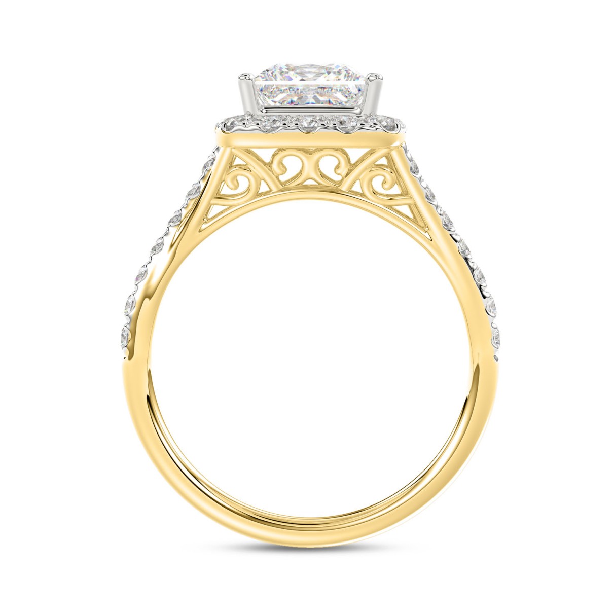 LADIES RING 2CT ROUND/PRINCESS DIAMOND 14K YELLOW GOLD (CENTER STONE PRINCESS DIAMOND 1 1/2CT )