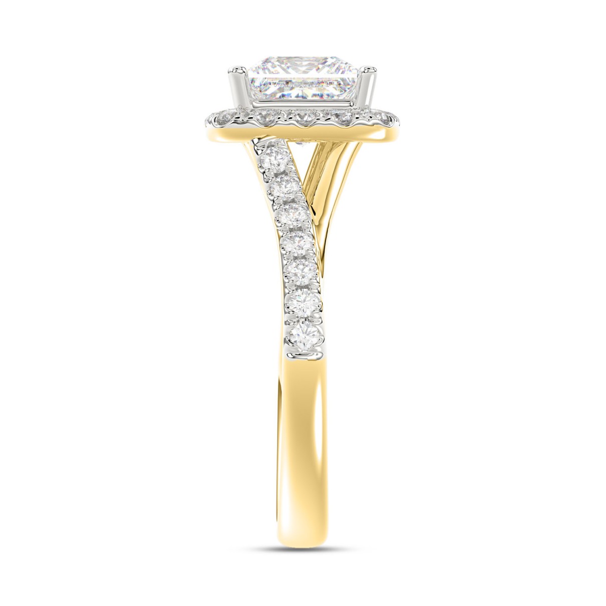 LADIES RING 2CT ROUND/PRINCESS DIAMOND 14K YELLOW GOLD (CENTER STONE PRINCESS DIAMOND 1 1/2CT )