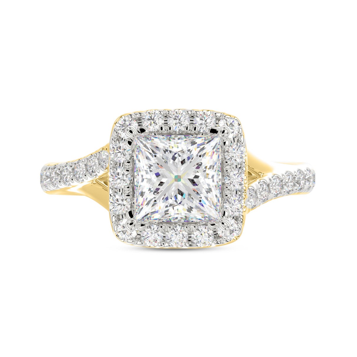 LADIES RING 2CT ROUND/PRINCESS DIAMOND 14K YELLOW GOLD (CENTER STONE PRINCESS DIAMOND 1 1/2CT )