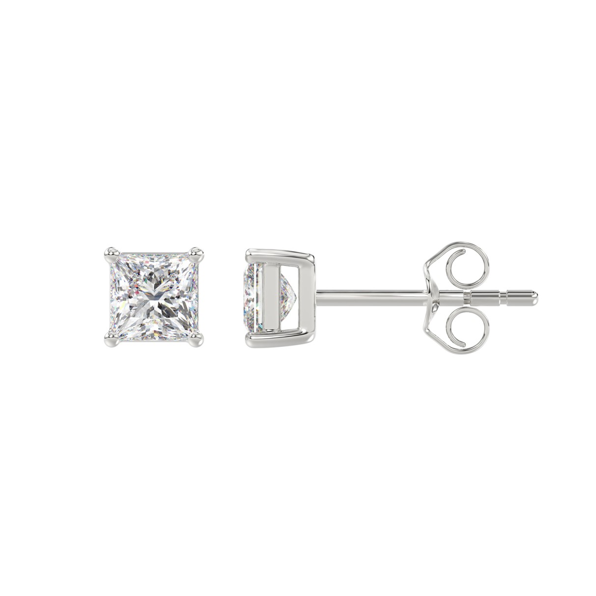 LADIES SOLITAIRE EARRINGS 1CT PRINCESS DIAMOND 14K WHITE GOLD