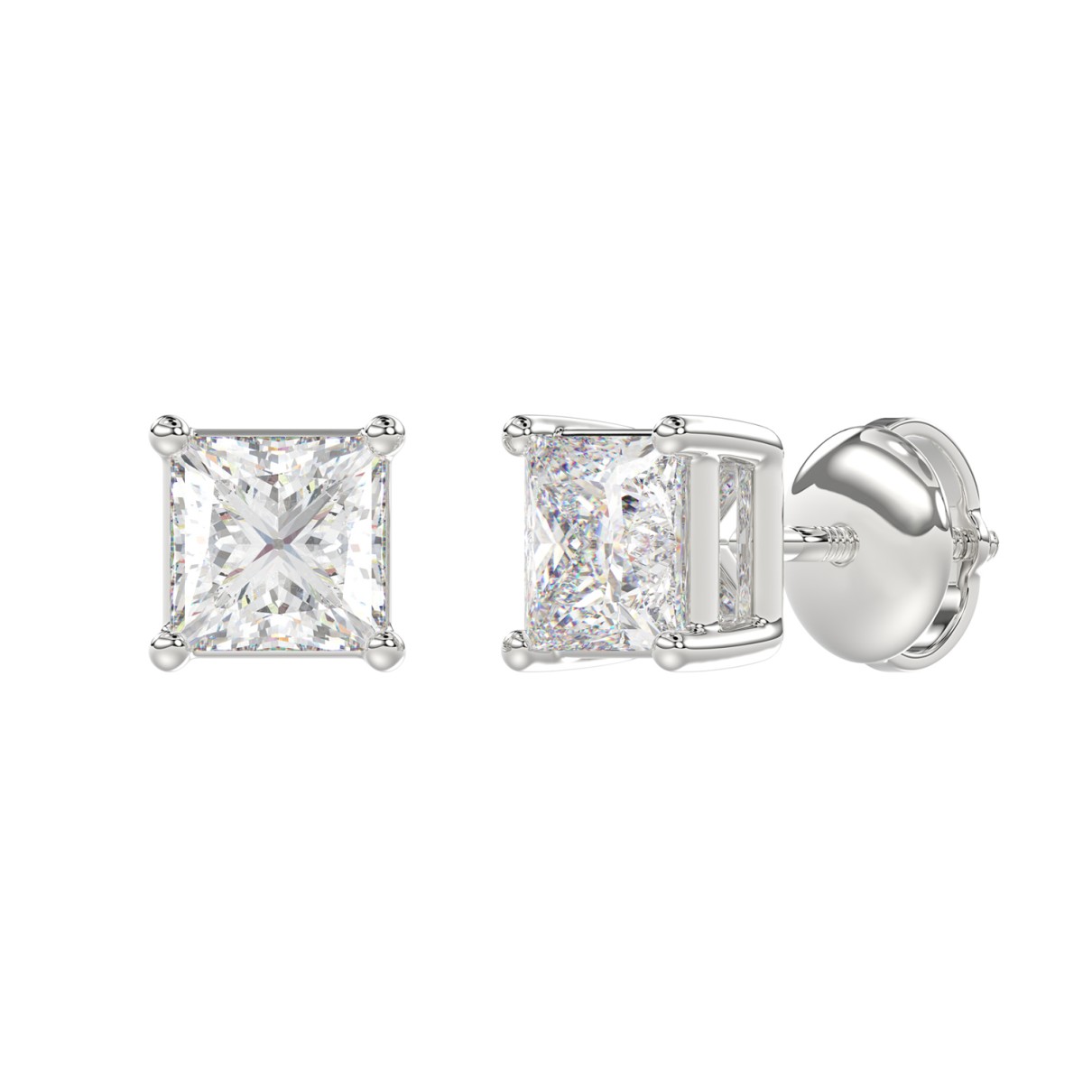 LADIES SOLITAIRE EARRINGS 1CT PRINCESS DIAMOND 14K WHITE GOLD