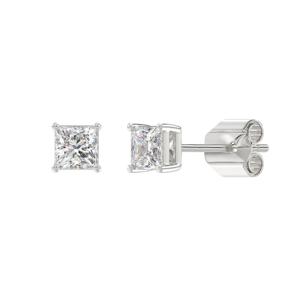 LADIES SOLITAIRE EARRINGS 1CT PRINCESS DIAMOND 14K WHITE GOLD