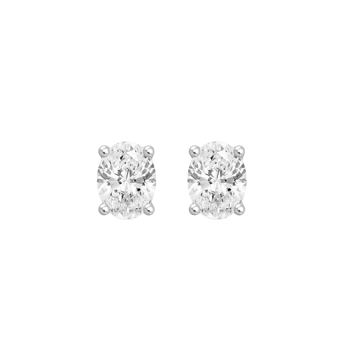 LADIES SOLITAIRE EARRINGS  1CT OVAL DIAMOND 14K WHITE GOLD
