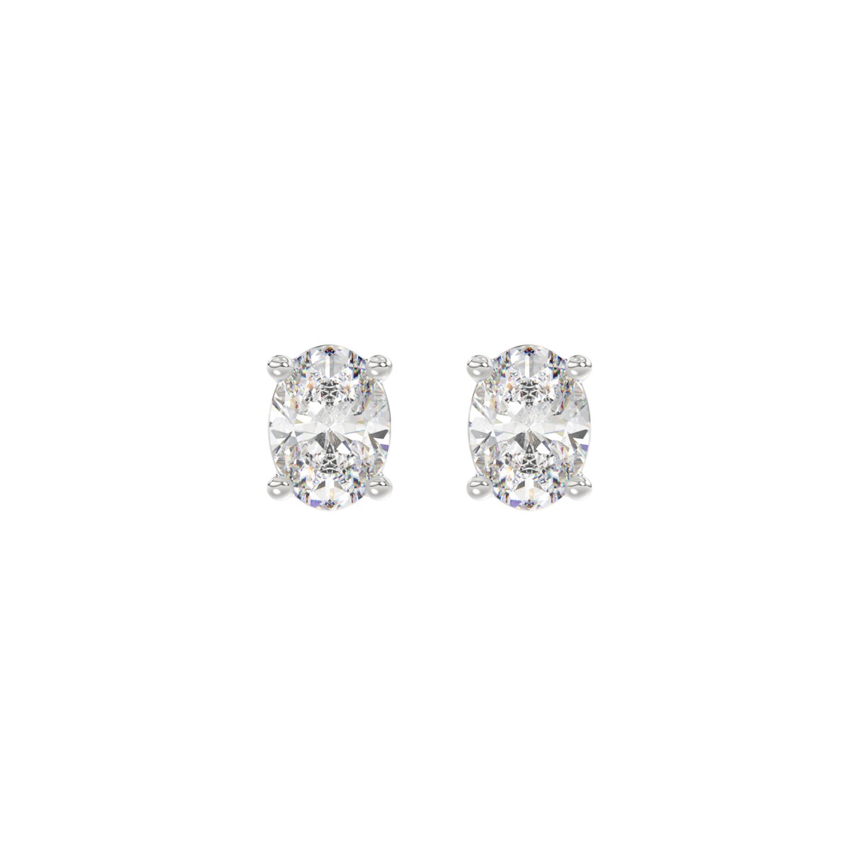 LADIES SOLITAIRE EARRINGS 1CT OVAL DIAMOND 14K WHITE GOLD