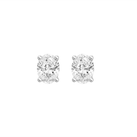 LADIES SOLITAIRE EARRINGS 1CT OVAL DIAMOND 14K WHITE GOLD